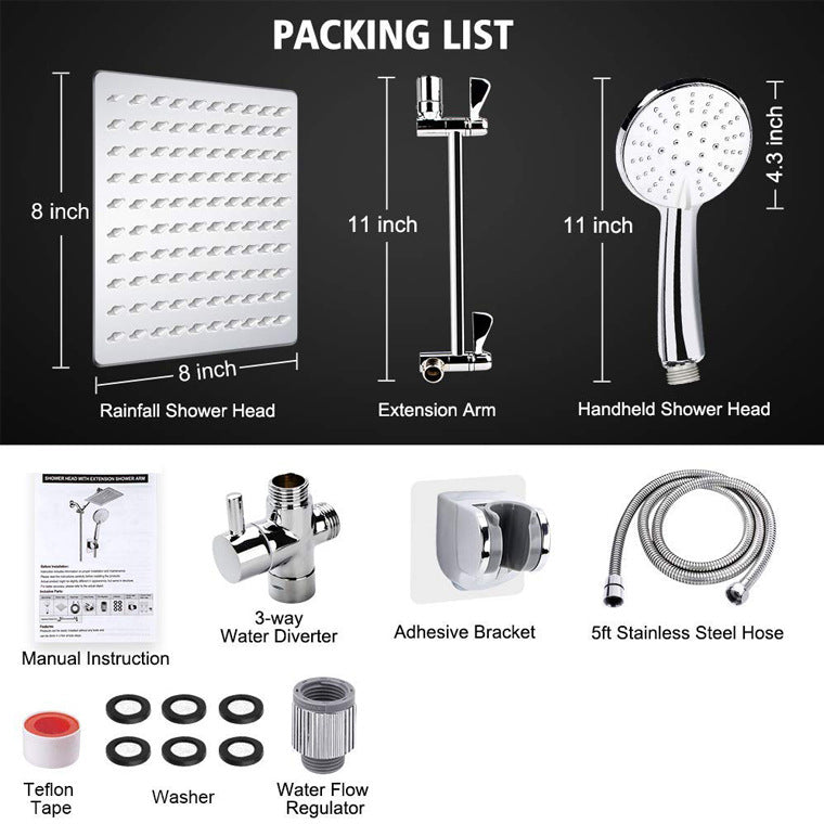BowLift | Square Dual Shower Head Traditional Wall Mounted Metal Dual Shower Head