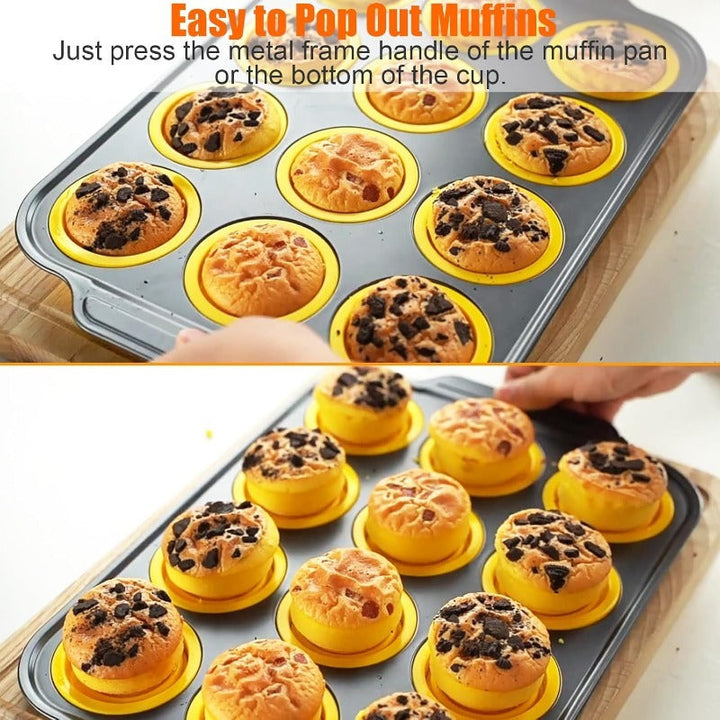 Press-Release Silicone Muffin Pan with Sturdy Metal Frame Bowlift