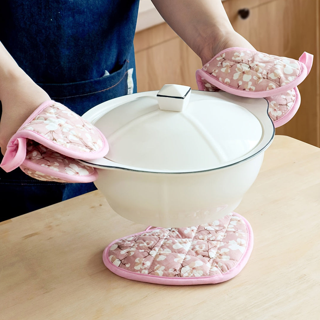 BowLift | KeukenHart Heat Resistant Oven Mitt Set – Decorative Heart Shaped Grip Pads