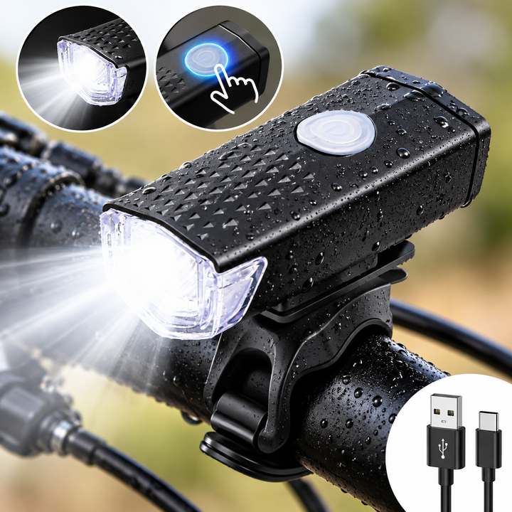 Rechargeable USB Bike Front Light with Adjustable Silicone Strap Bowlift