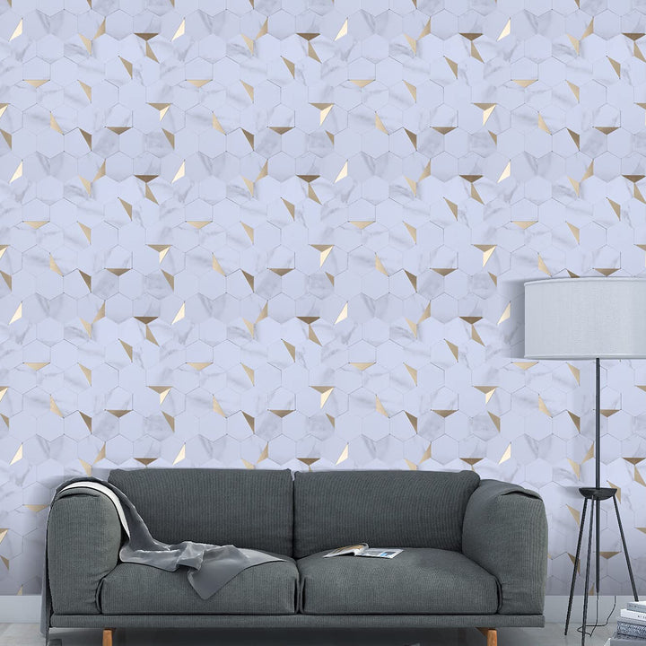 BowLift | Hexagonal Mosaic Tiles Metal Peel and Stick Tiles for Kitchen and Bathroom, 11.8" x 11.8"