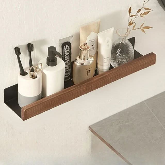 BowLift | No-Drill Solid Wood Bathroom Wall Shelf
