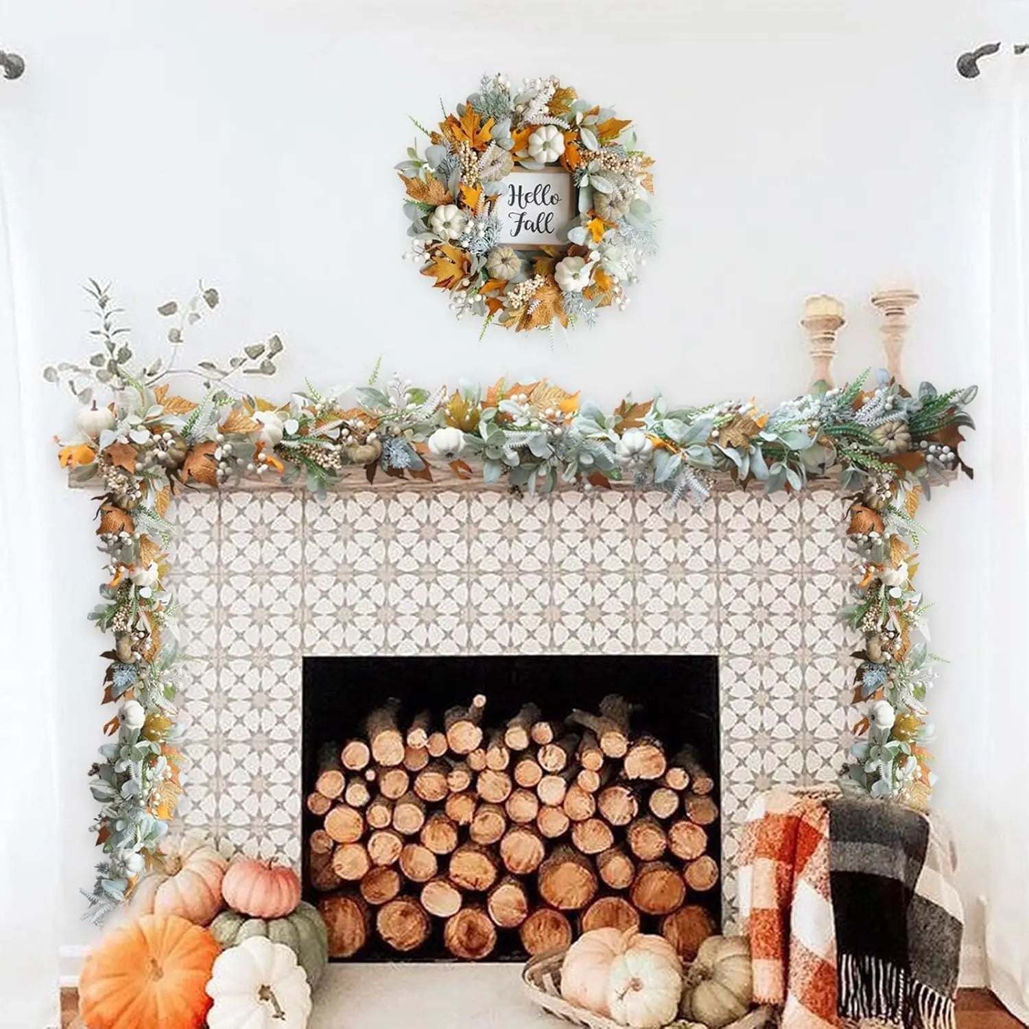 BowLift | Halloween Autumn Wreath – Handmade Door Wreath with Pumpkins and Eucalyptus