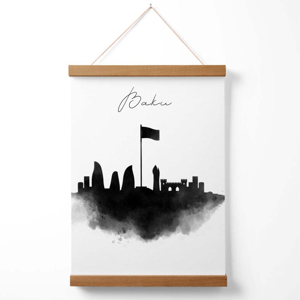 Baku Watercolor Skyline City Poster with Hanger | Bowlift