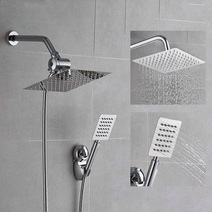 BowLift | Silver Square Double Shower Head Modern Water Filtration Wall Mounted Shower Head