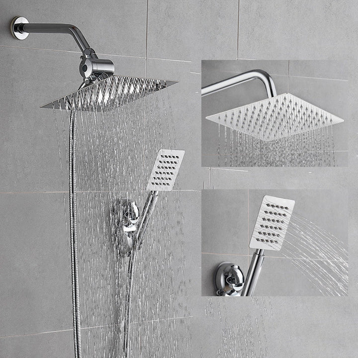 BowLift | Silver Square Double Shower Head Modern Water Filtration Wall Mounted Shower Head