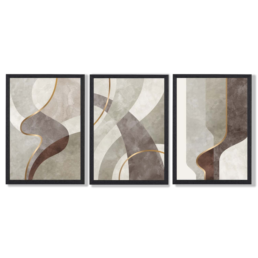 Beige and Brown Set of 3 Abstract Whirl Framed Art Prints | Bowlift