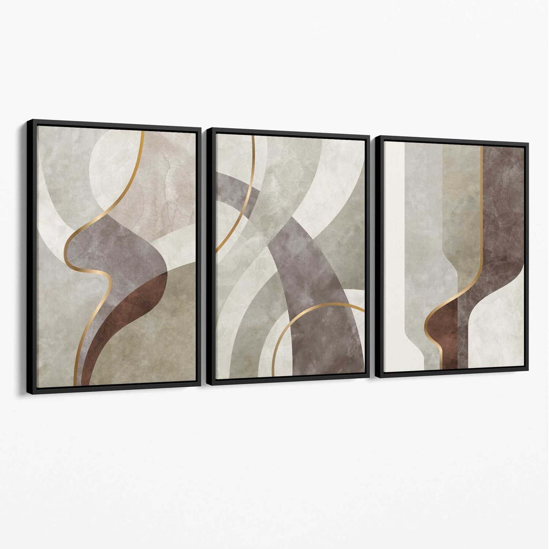 Beige and Brown Set of 3 Abstract Swirl Canvas Art Prints | Bowlift
