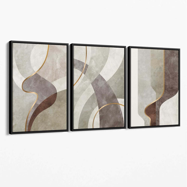 Beige and Brown Set of 3 Abstract Swirl Canvas Art Prints | Bowlift