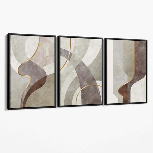 Beige and Brown Set of 3 Abstract Swirl Canvas Art Prints | Bowlift