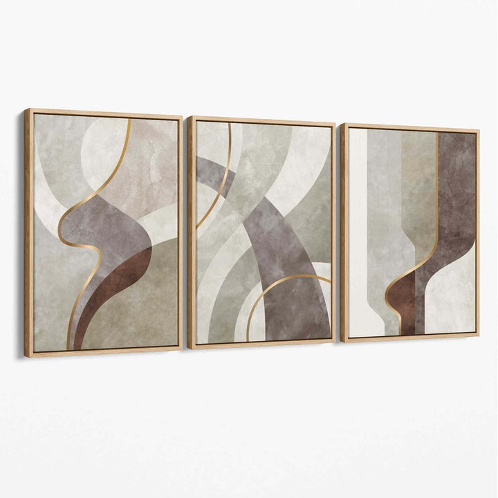 Beige and Brown Set of 3 Abstract Swirl Canvas Art Prints | Bowlift