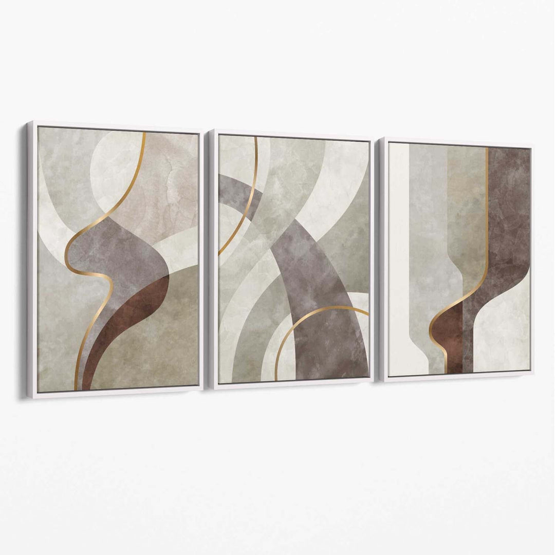 Beige and Brown Set of 3 Abstract Swirl Canvas Art Prints | Bowlift