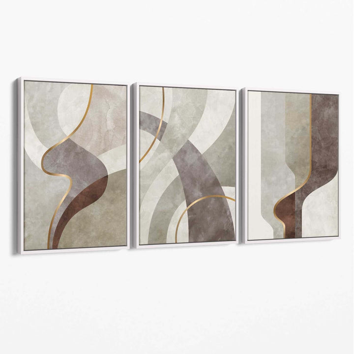 Beige and Brown Set of 3 Abstract Swirl Canvas Art Prints | Bowlift