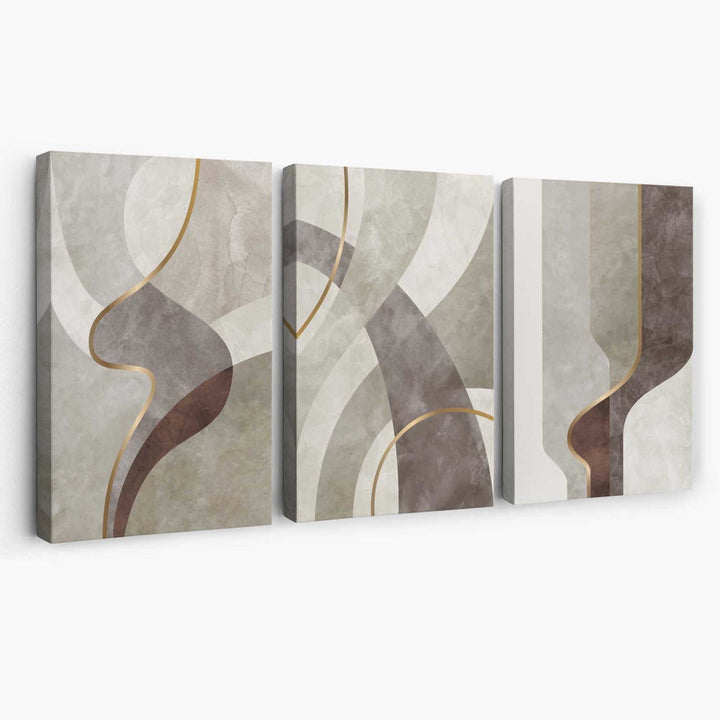 Beige and Brown Set of 3 Abstract Swirl Canvas Art Prints | Bowlift