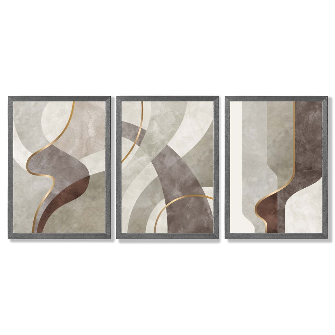 Beige and Brown Set of 3 Abstract Whirl Framed Art Prints | Bowlift