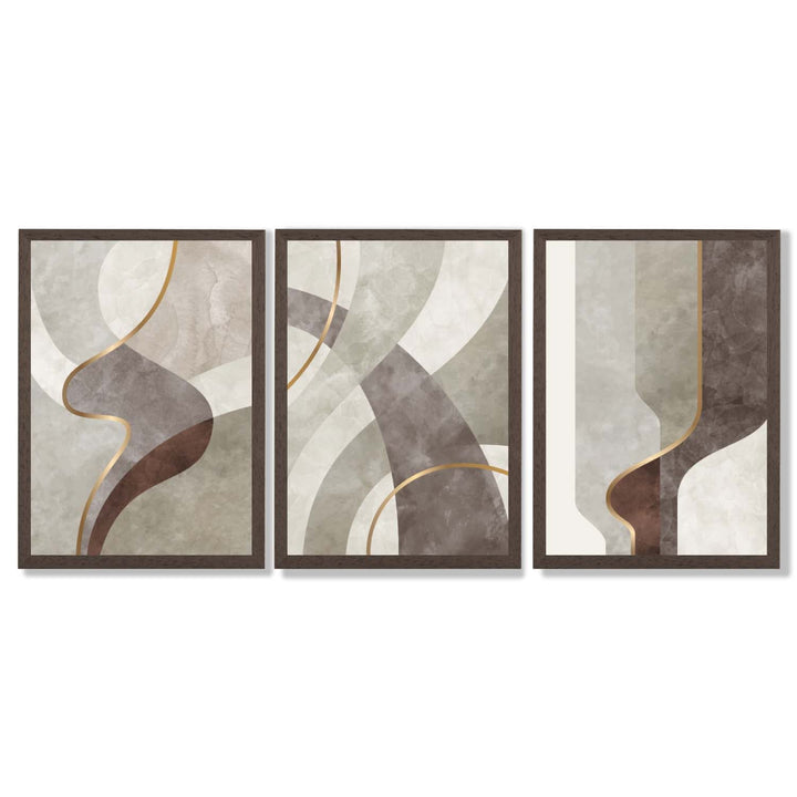 Beige and Brown Set of 3 Abstract Whirl Framed Art Prints | Bowlift