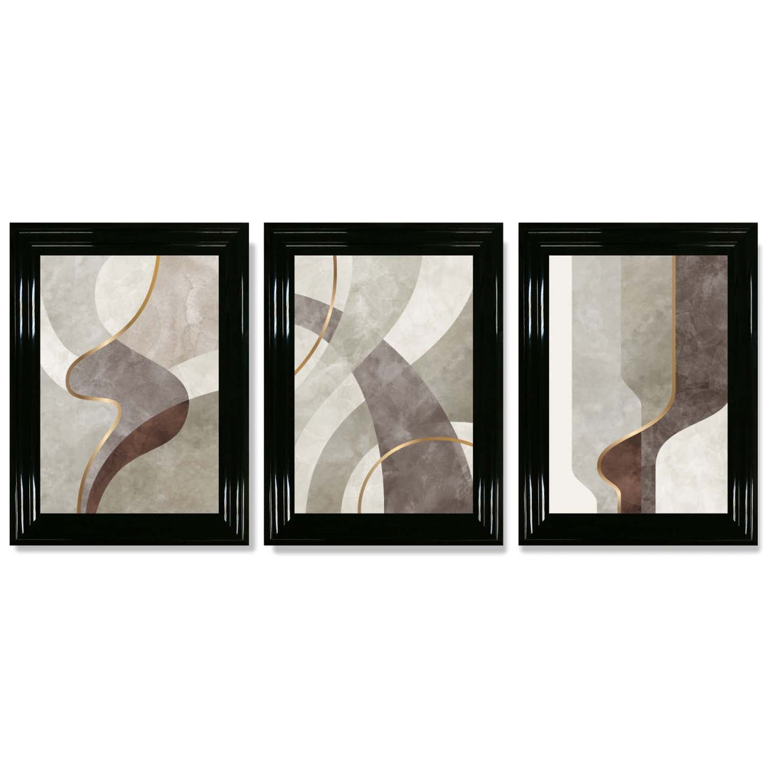 Beige and Brown Set of 3 Abstract Whirl Framed Art Prints | Bowlift