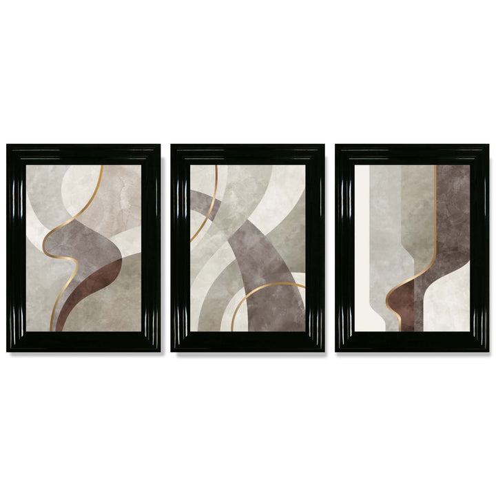 Beige and Brown Set of 3 Abstract Whirl Framed Art Prints | Bowlift