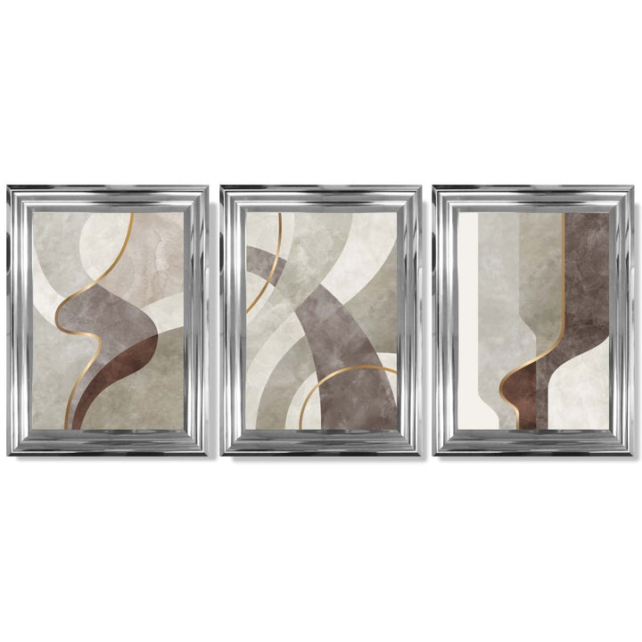 Beige and Brown Set of 3 Abstract Whirl Framed Art Prints | Bowlift
