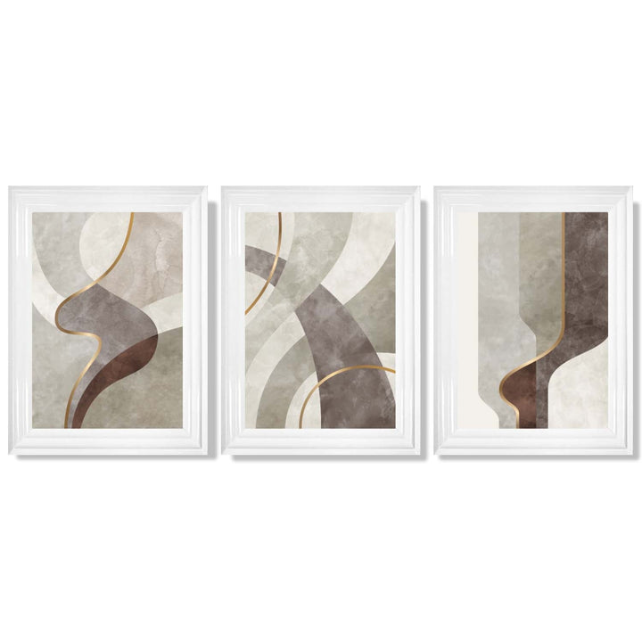 Beige and Brown Set of 3 Abstract Whirl Framed Art Prints | Bowlift