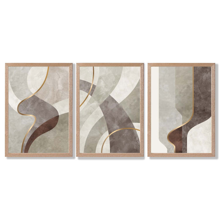 Beige and Brown Set of 3 Abstract Whirl Framed Art Prints | Bowlift