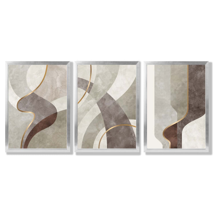 Beige and Brown Set of 3 Abstract Whirl Framed Art Prints | Bowlift