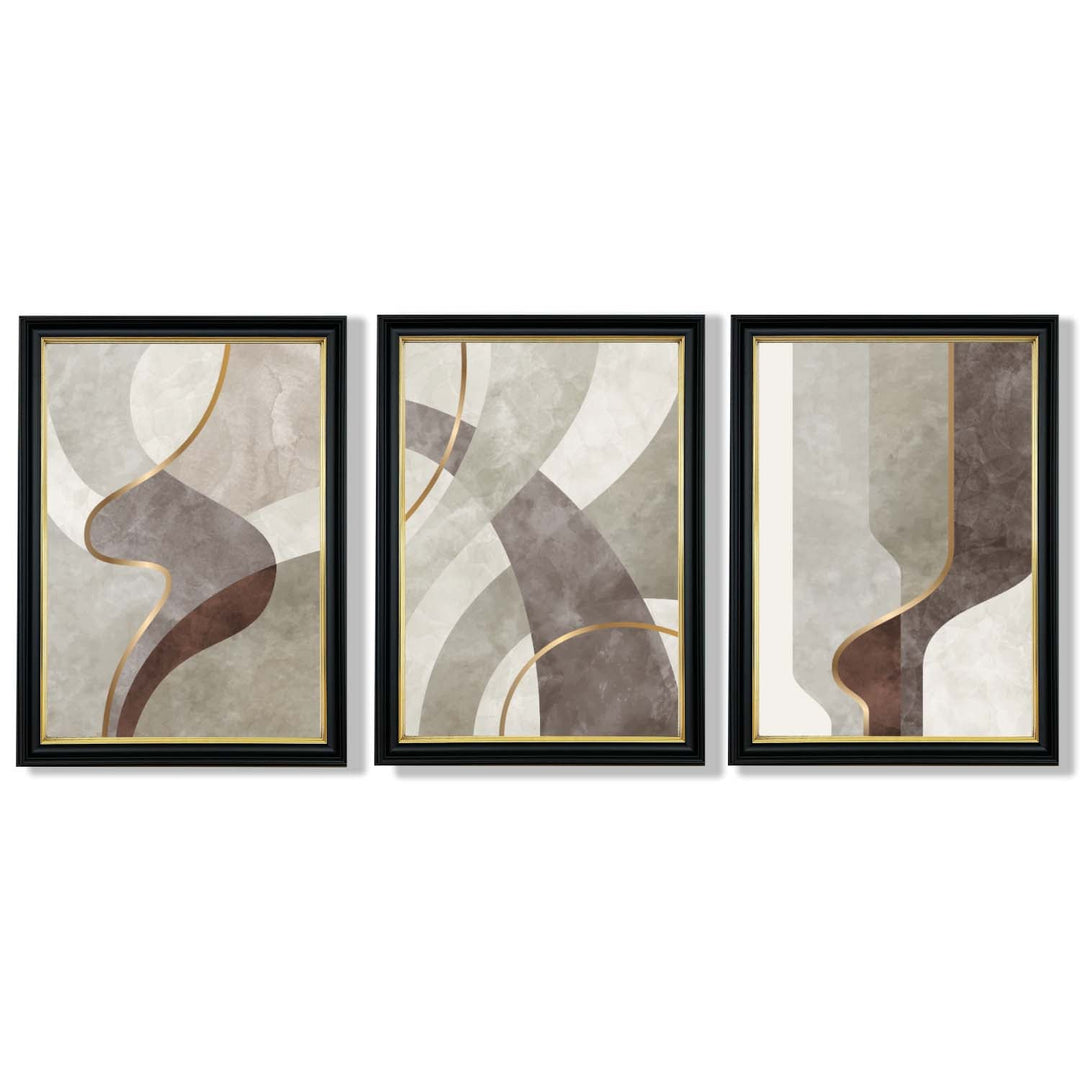 Beige and Brown Set of 3 Abstract Whirl Framed Art Prints | Bowlift