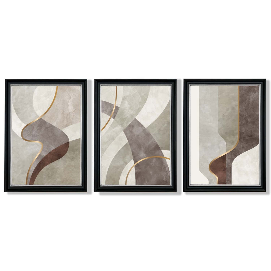 Beige and Brown Set of 3 Abstract Whirl Framed Art Prints | Bowlift