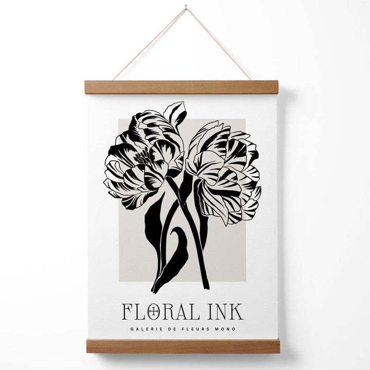 Camelias Black and Beige Floral Ink Sketch Poster with Hanger | Bowlift