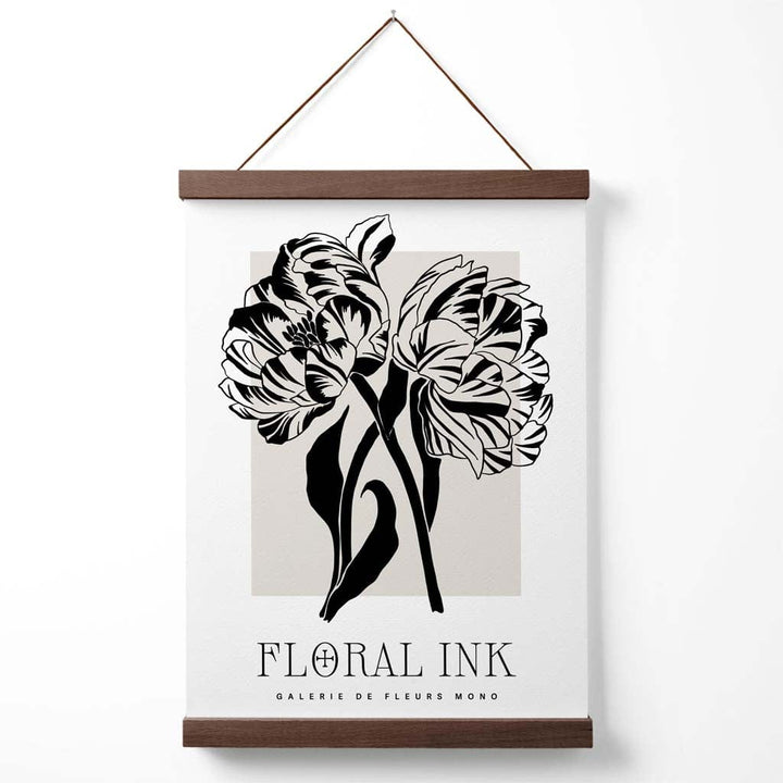 Camelias Black and Beige Floral Ink Sketch Poster with Hanger | Bowlift
