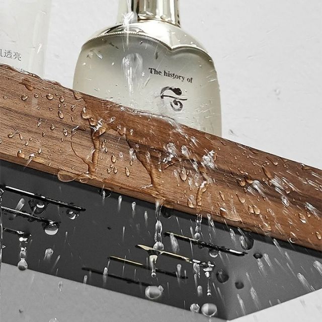 BowLift | Solid Wood Bathroom Shelf – No-Drill Wall-Mounted Organiser Rack
