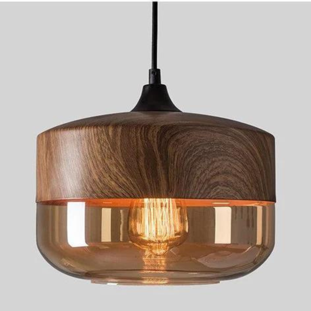 BowLift | Scandinavian Pendant Lamp made of Wood and Tinted Glass