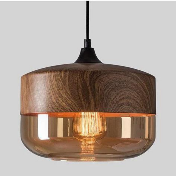 BowLift | Scandinavian Pendant Lamp made of Wood and Tinted Glass