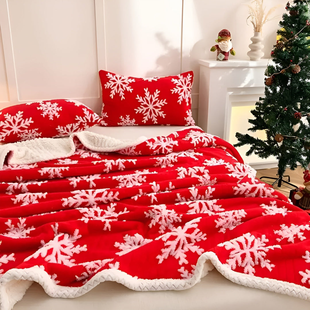 Soft fleece Bowliftanket with snowflake pattern – Cozy & warming | Perfect for sofa and bed | Bowlift