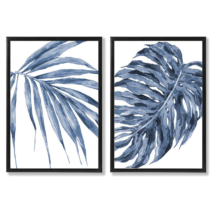 Blue Monstera Papyrus Watercolor Frame Set of 2 Art Prints | Bowlift