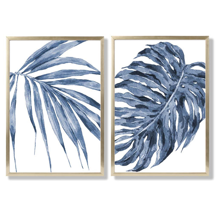 Blue Monstera Papyrus Watercolor Frame Set of 2 Art Prints | Bowlift