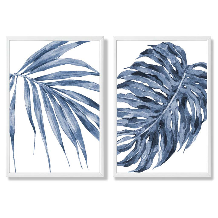 Blue Monstera Papyrus Watercolor Frame Set of 2 Art Prints | Bowlift