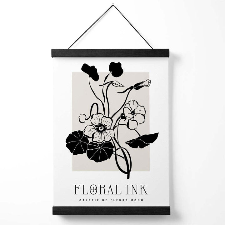 Black and Beige Nasturtium Flowers Floral Ink Sketch Poster with Hanger | Bowlift
