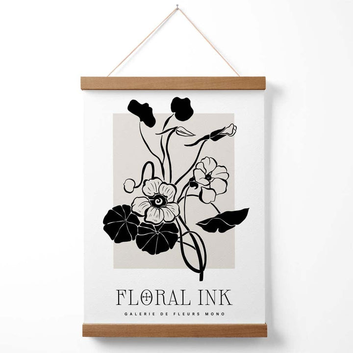Black and Beige Nasturtium Flowers Floral Ink Sketch Poster with Hanger | Bowlift