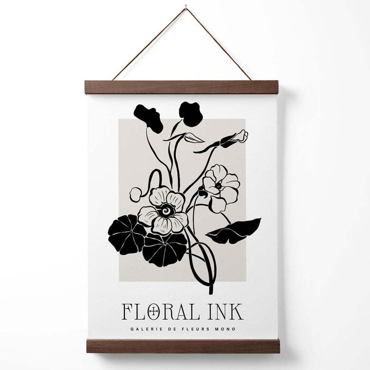Black and Beige Nasturtium Flowers Floral Ink Sketch Poster with Hanger | Bowlift
