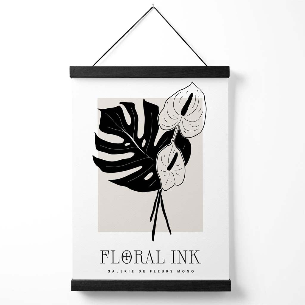 Arum Lilies in Black and Beige Floral Ink Drawing Poster with Hanger | Bowlift
