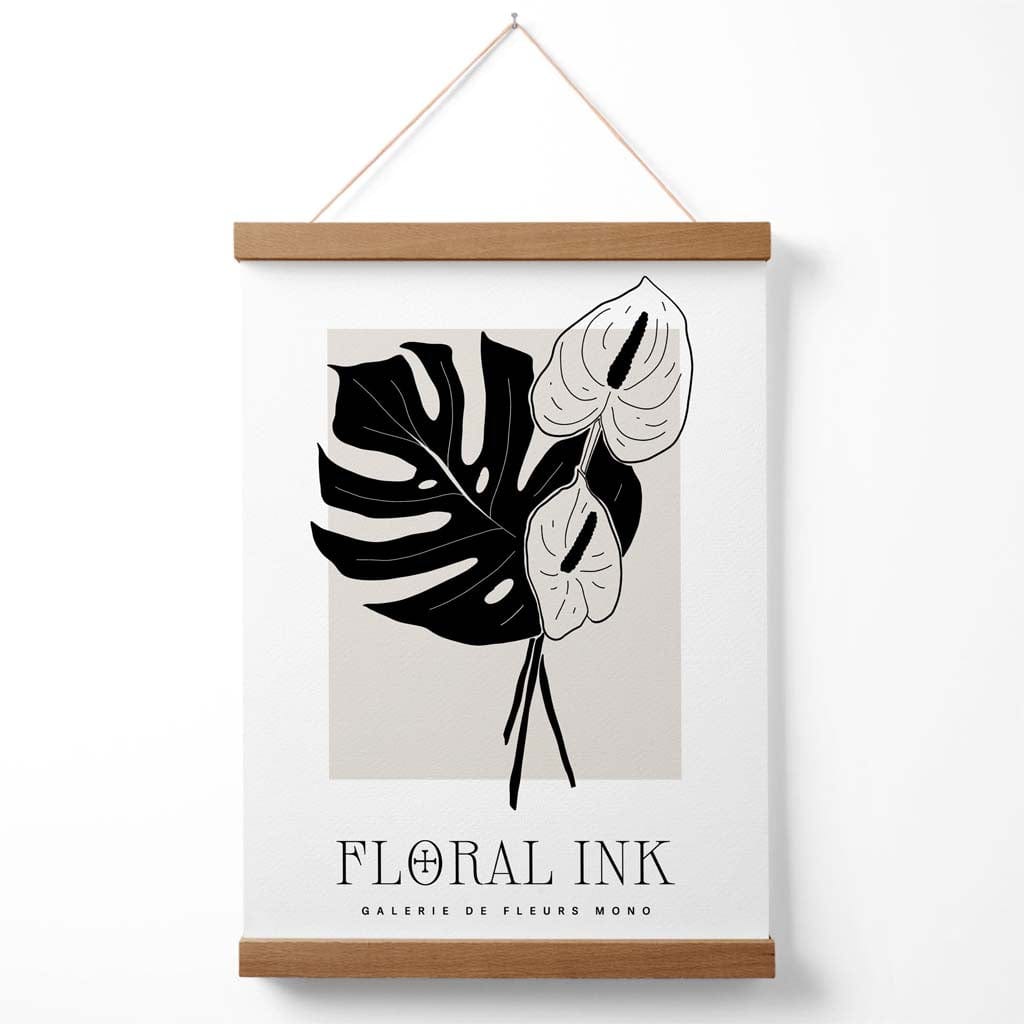 Arum Lilies in Black and Beige Floral Ink Drawing Poster with Hanger | Bowlift