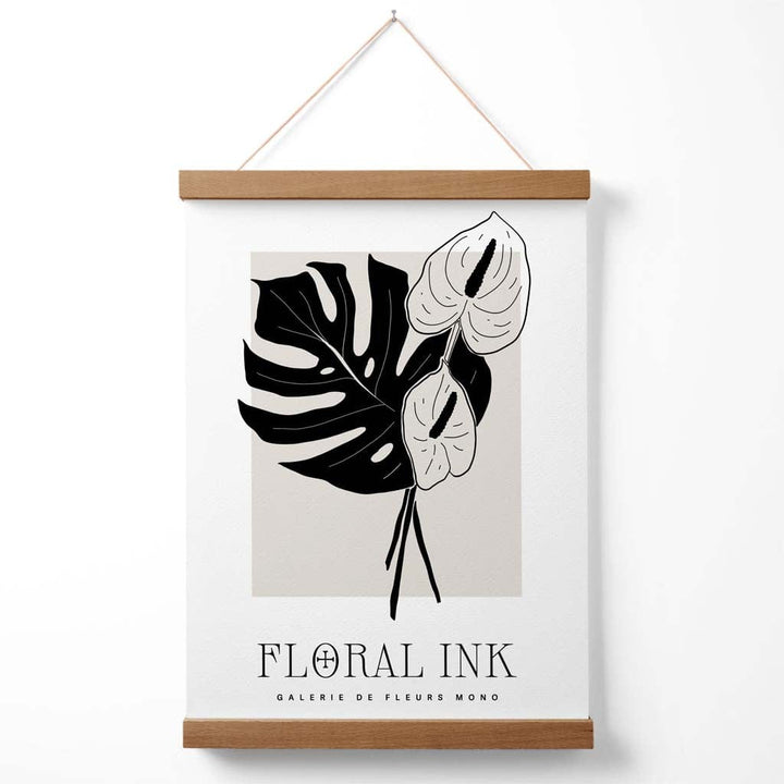 Arum Lilies in Black and Beige Floral Ink Drawing Poster with Hanger | Bowlift
