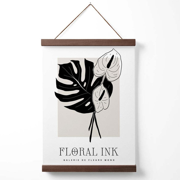 Arum Lilies in Black and Beige Floral Ink Drawing Poster with Hanger | Bowlift