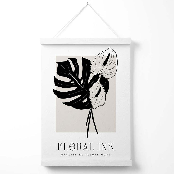 Arum Lilies in Black and Beige Floral Ink Drawing Poster with Hanger | Bowlift