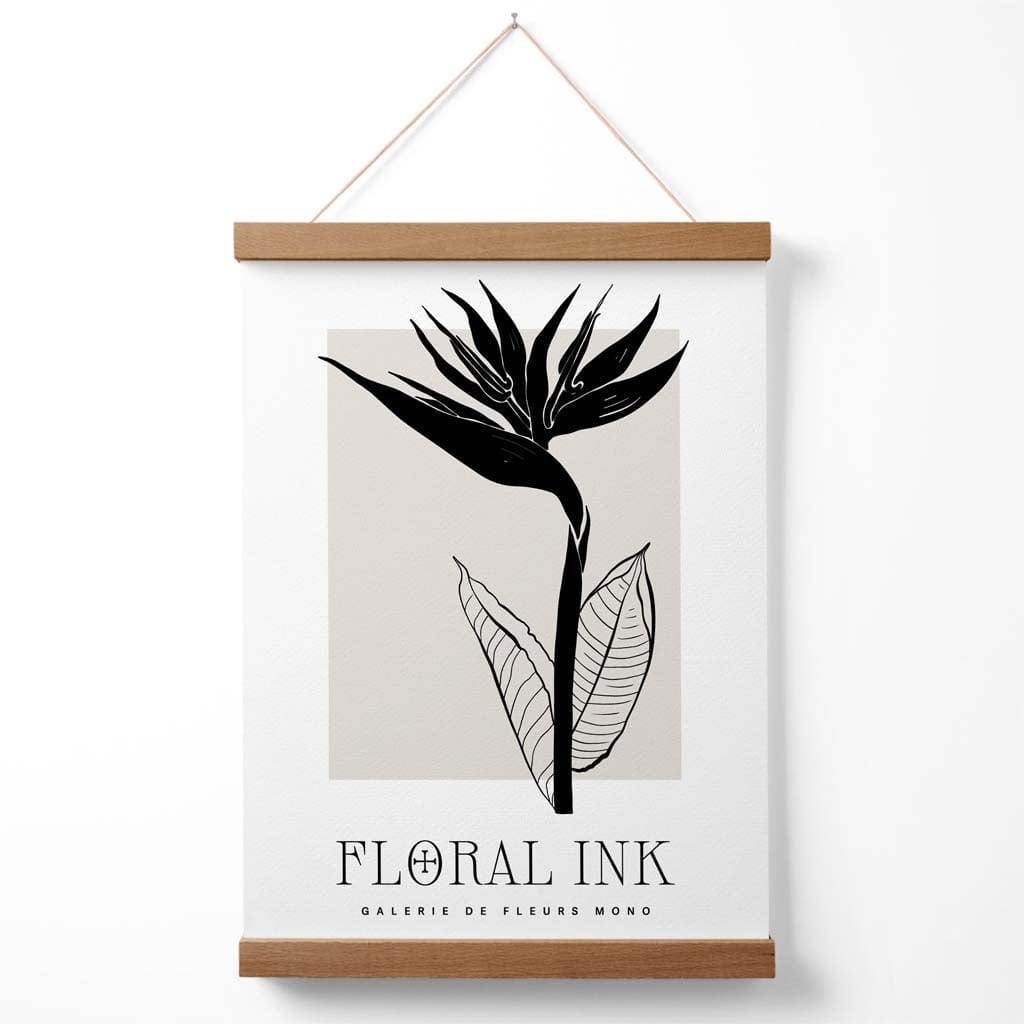 Bird of Paradise Flower Floral Ink Drawing Poster with Hanger | Bowlift