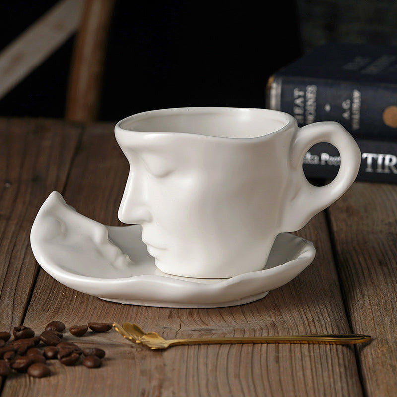 BowLift | Metal Touching Face Creative Ceramic Kiss Coffee Cup, Artistic Vibe Mug & Saucer Set