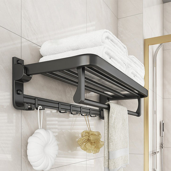 BowLift | Chrome/Black Classic Bathroom Accessory Set Modern Bath Shelf/Towel Bar & Paper Holder