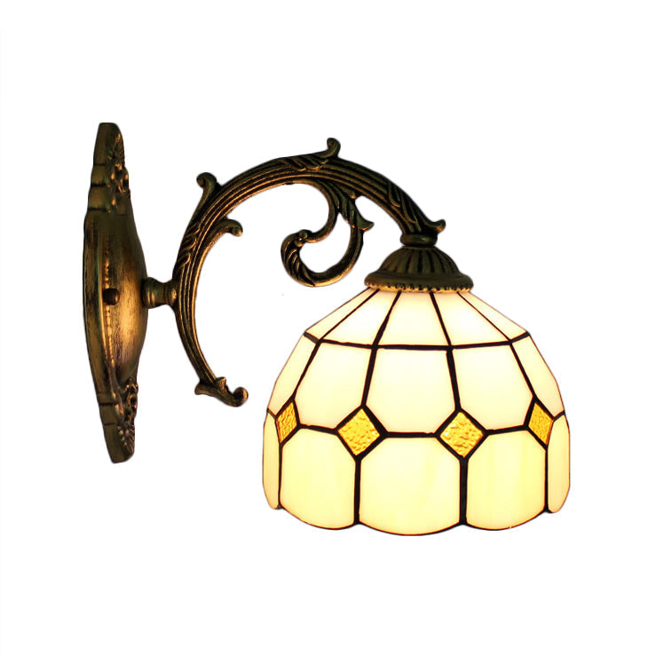 BowLift | Curved Arm Wall Lamp with Bowl Yellow Glass Shade 1 Light Tiffany Wall Lighting