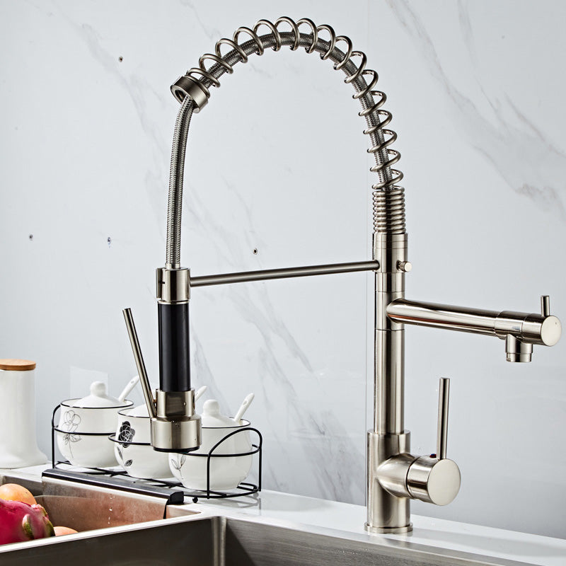 BowLift | Glam Basin Faucet Brass Lever Handles Spring Neck Three-Function Bathroom Sink Tap